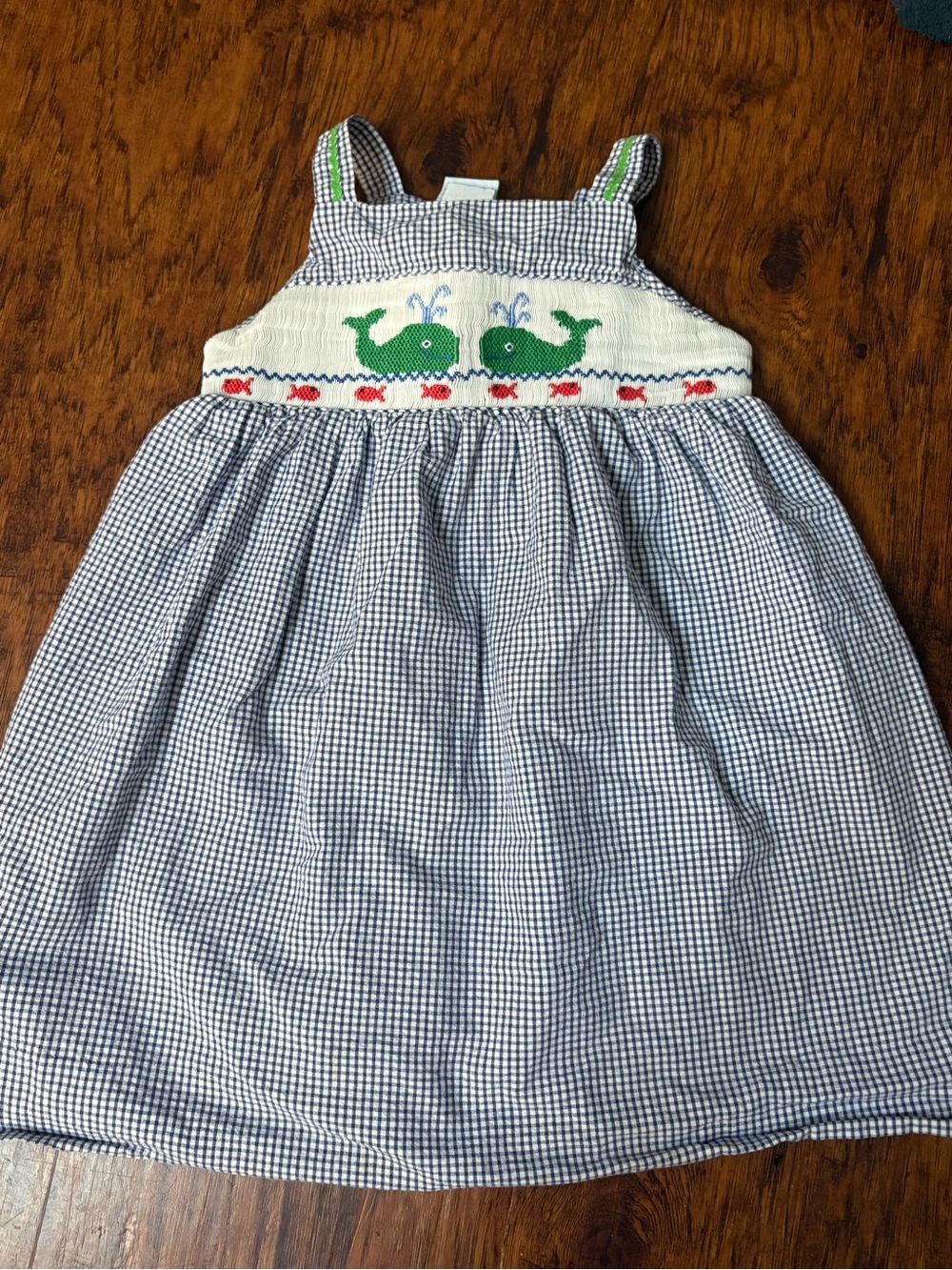 Smocked Whale Gingham Sundress - Blue & Green